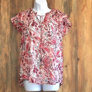Orchid Women's Floral Ruffle Drape Lined Top Blouse M
